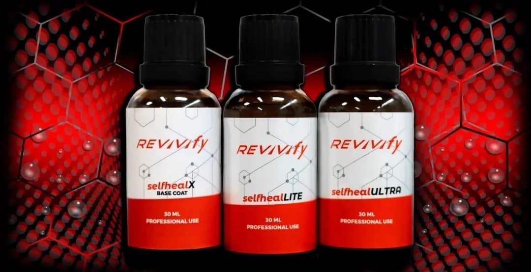 Bottles of Revivify self-healing paint coating