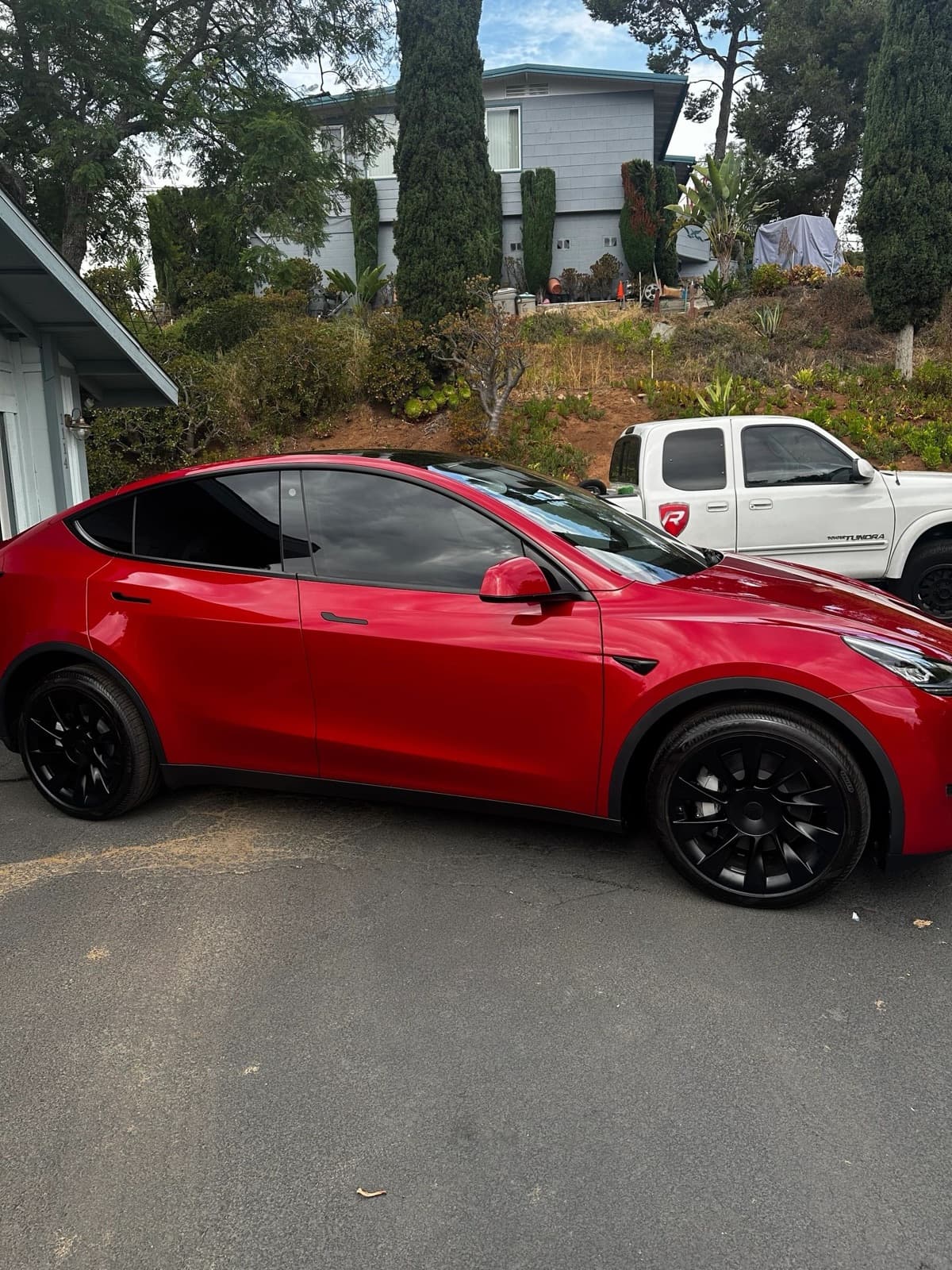 Red Tesla Model Y after detailing